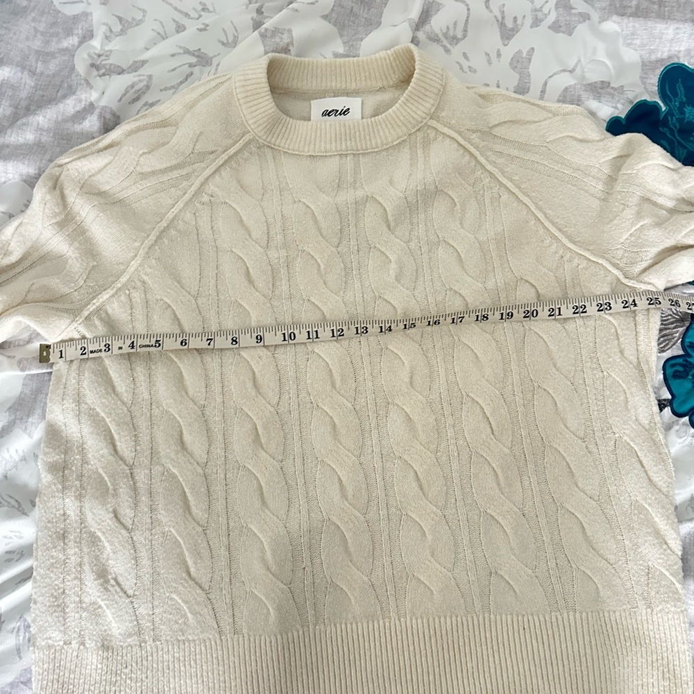 Aerie Sweater Women’s M Cream Oversized Cable Knit Crewneck Pullover - Picture 6 of 8